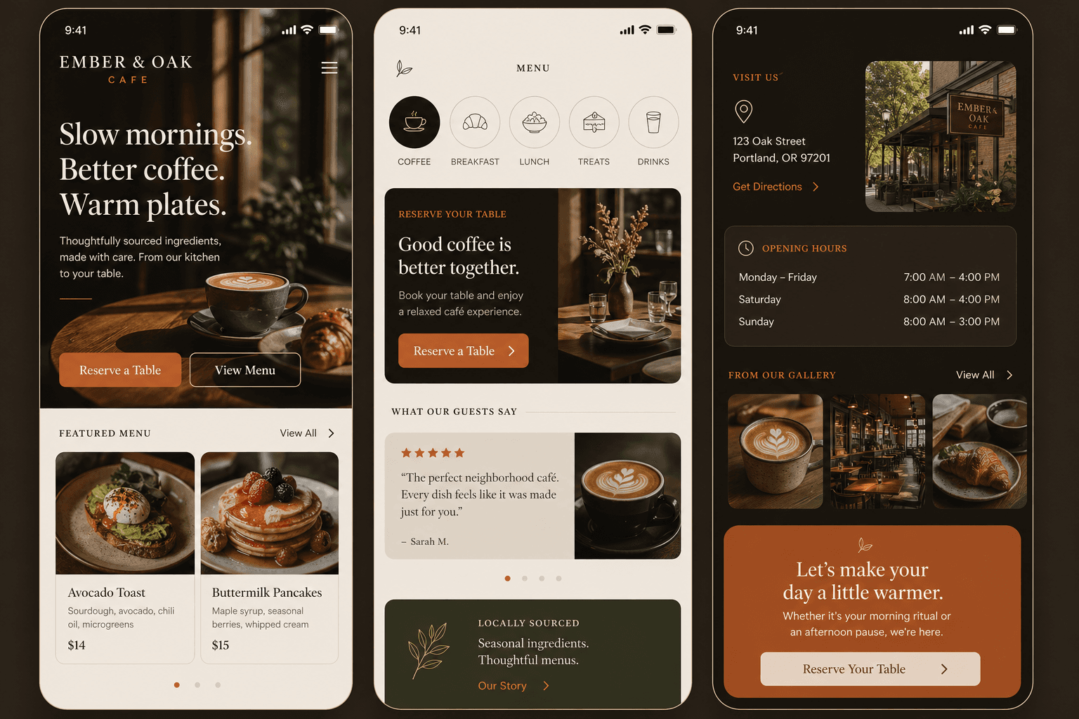 Mobile Flow for Ember and Oak Cafe