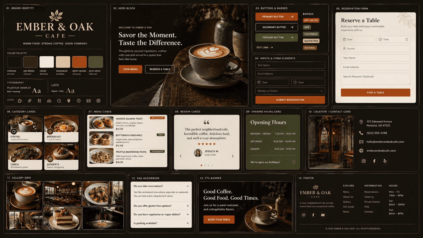 UI Section Board for Ember and Oak Cafe